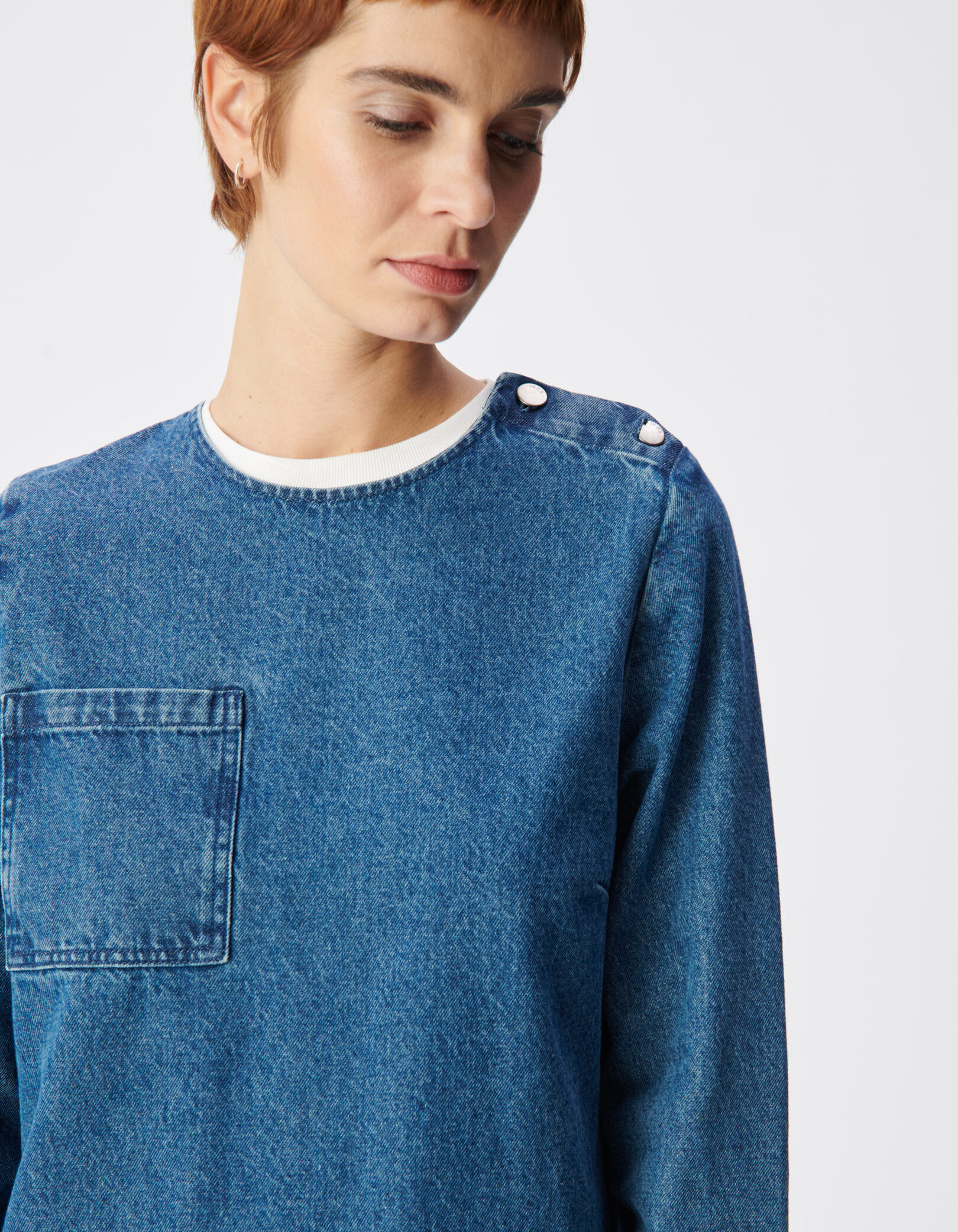 Robe en jean bleu trois poches plaquées Femme