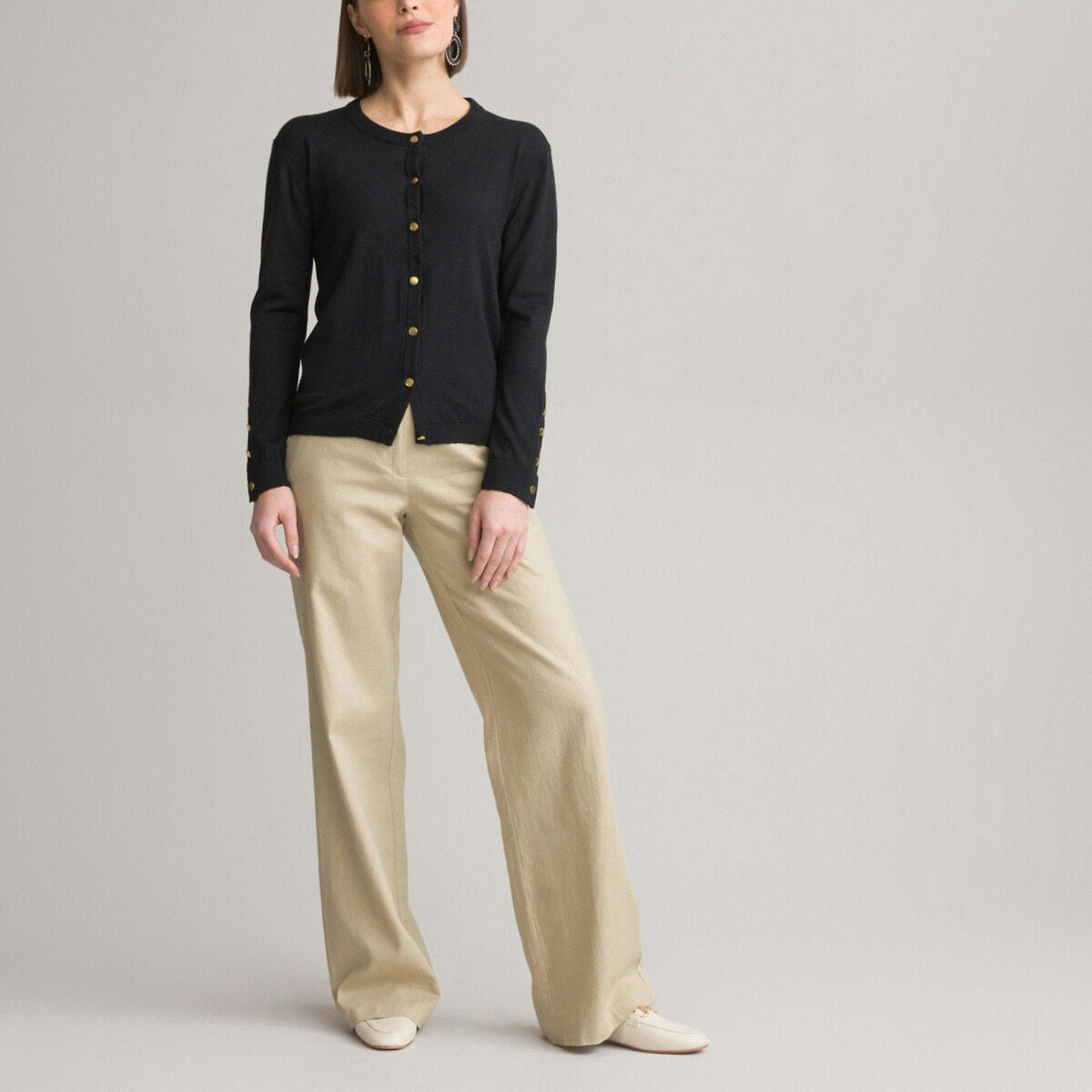 Cardigan col rond en fine maille, laine mélangée