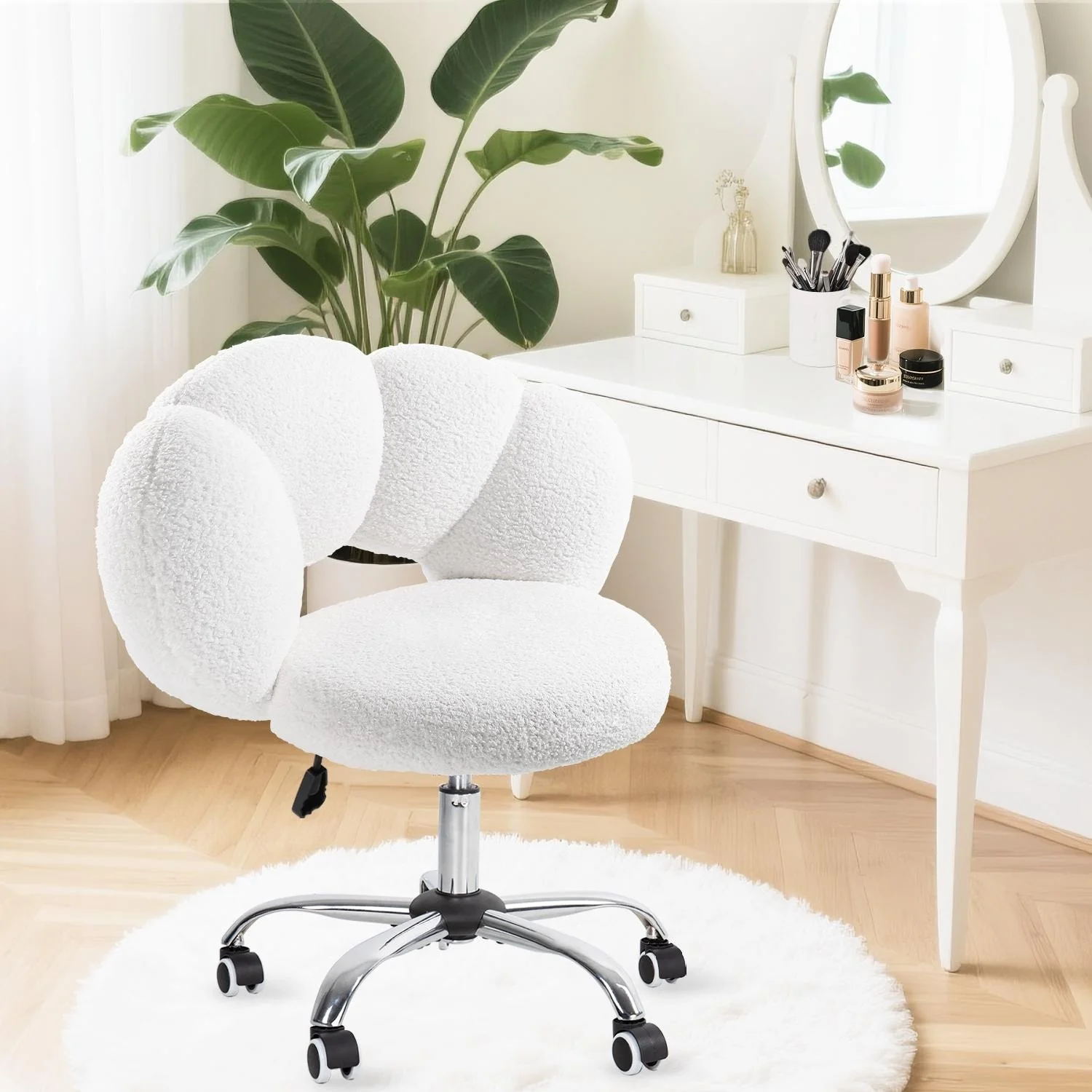 BOSSIN Cloud-Shaped Vanity Chair - Adjustable Swivel Desk Chair with Casters, Office chair for Bedroom, Office & Living Room