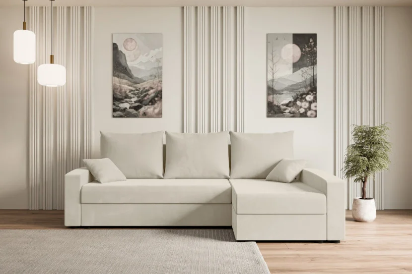 Narożnik z funkcją spania i pojemnikiem ALESIA-L 231x140x90 cm Beżowy