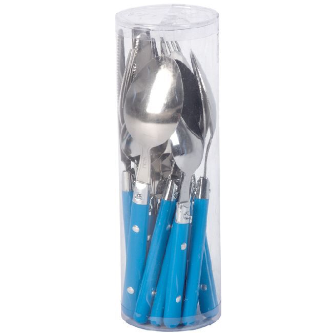 Ménagère 16 pièces inox manche plastique bleu