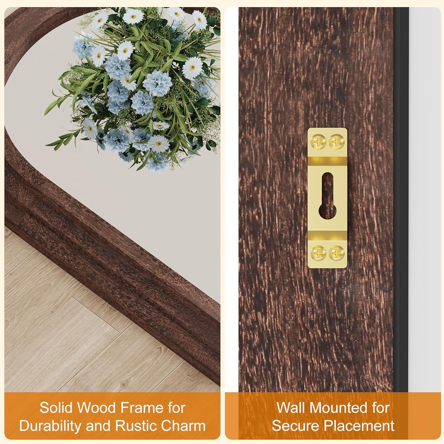 ZHUNFA External Three-Layer Arched Full Length Mirror with Solid Wood Frame,71x32 Modern Farmhouse Decor Standing Mirror Full Length,Wall Mounted,Leaning,Standing for Bedroom,Living Room,Brown.