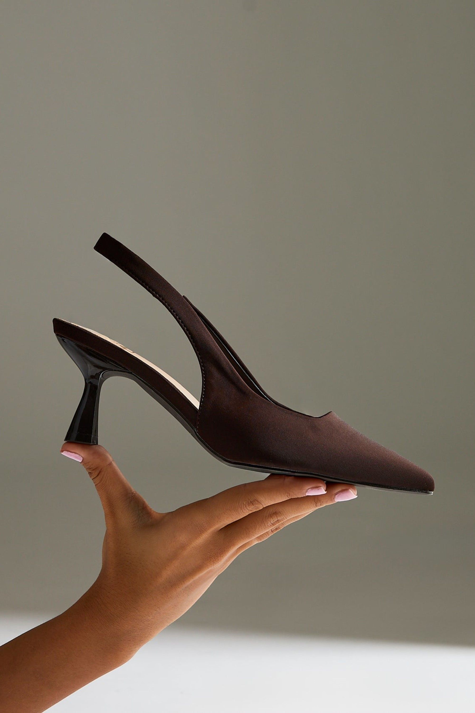 Linzi Izzie Wide Fit Brown Lycra Court Heels