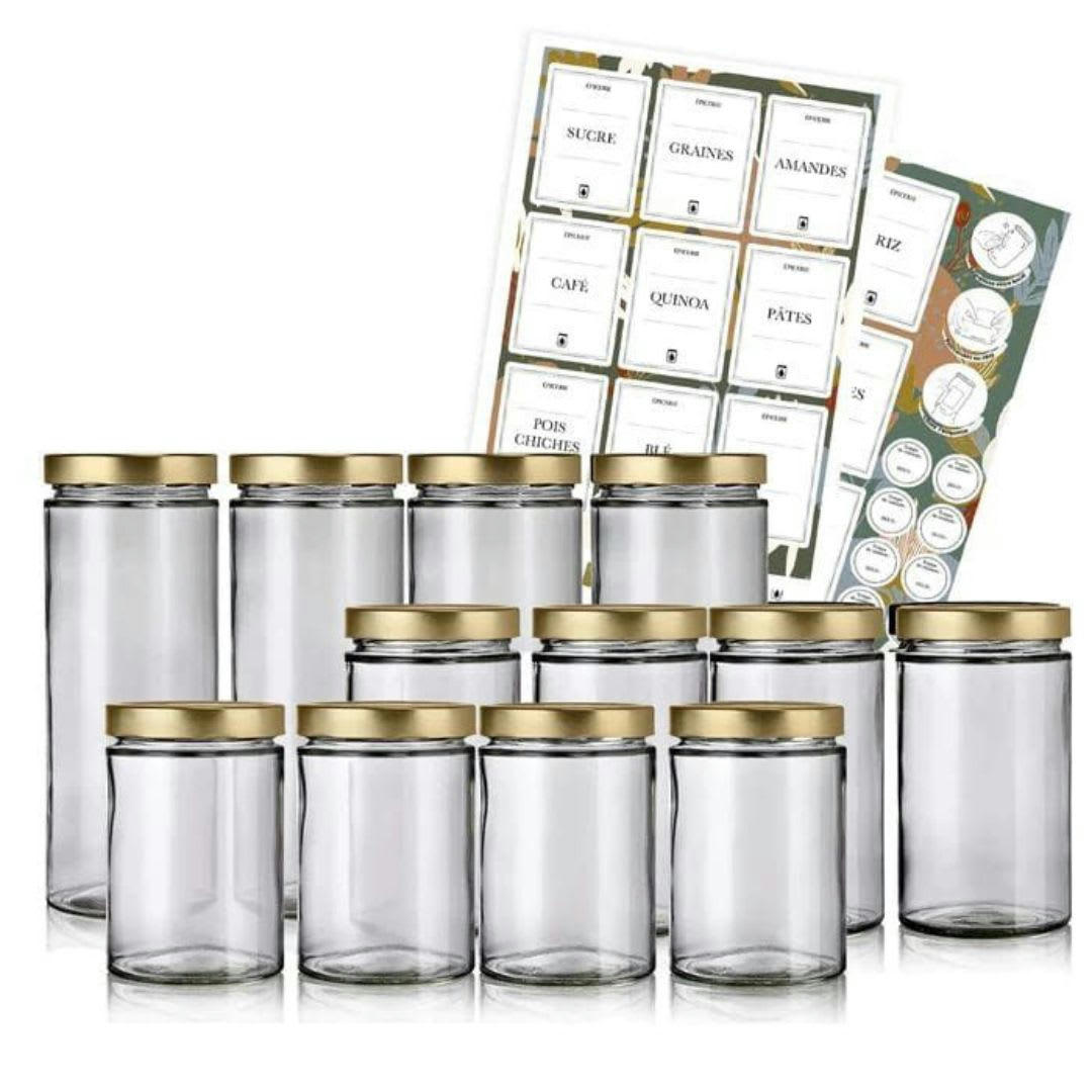 PACK EPICERIE - Pack épicerie - 12 bocaux couvercles or + étiquettes