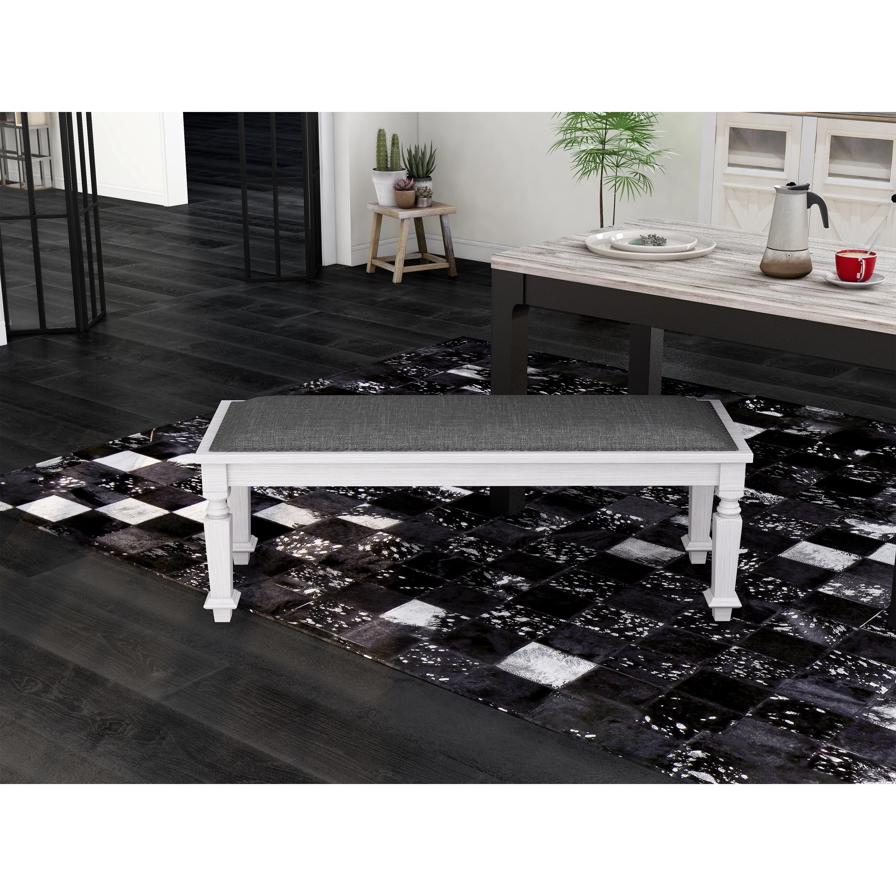 Hish Rustic White Fabric Upholstered Dining Bench by Furniture of America