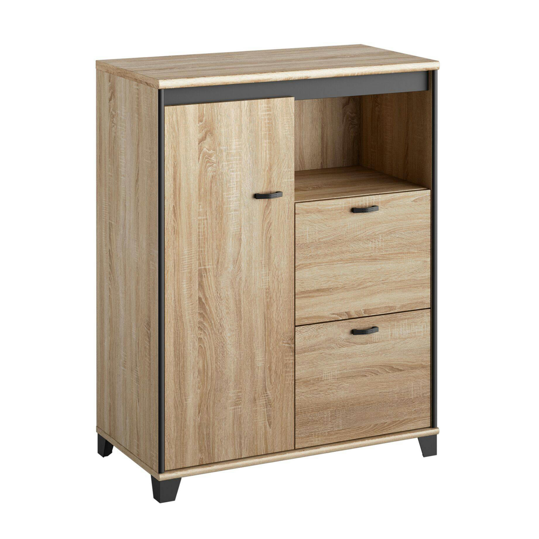 MAMBO - Rangement 1 porte 2 tiroirs effet bois clair