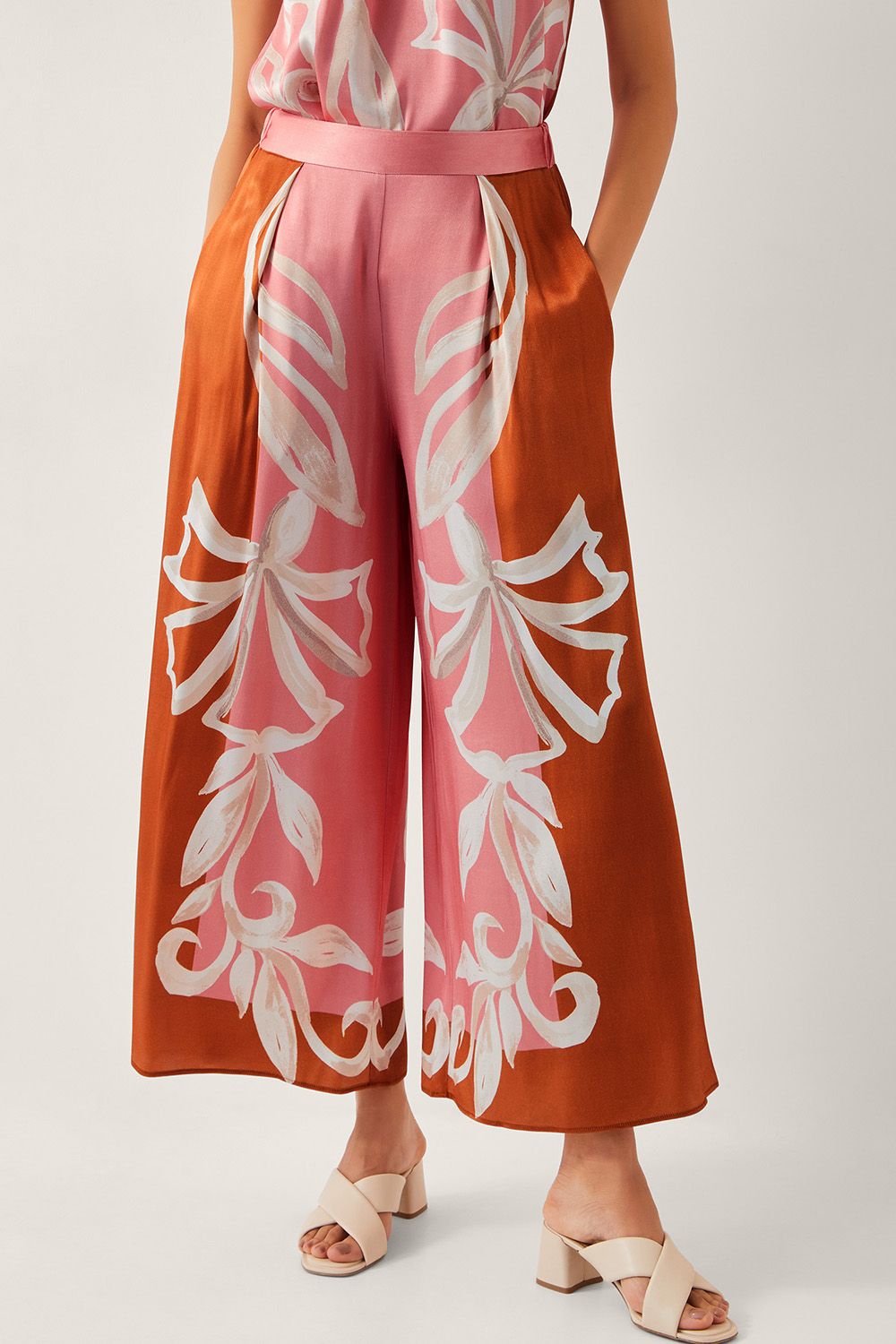 Monsoon Tabitha Floral Print Wide Leg Trousers Pink