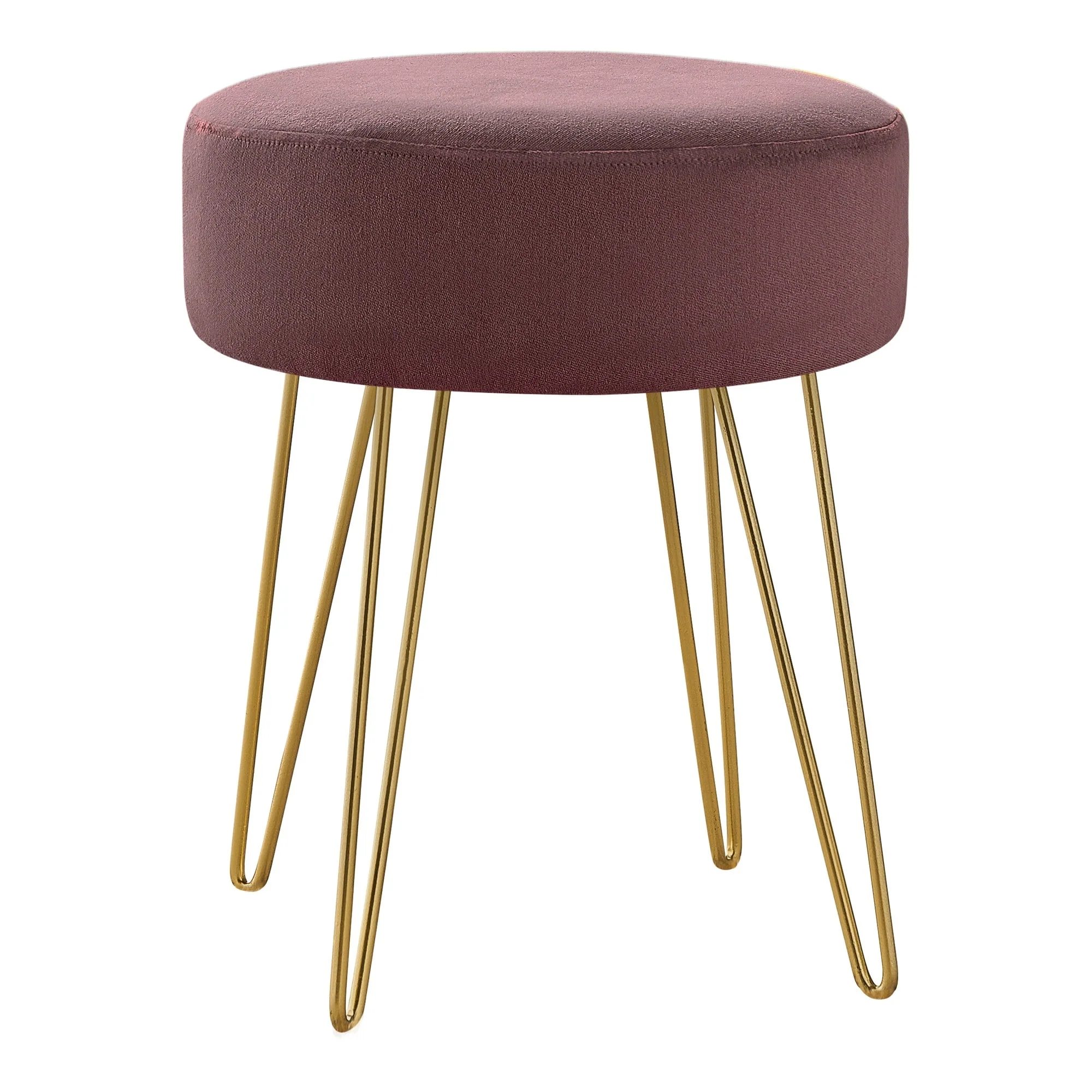Round Ottoman Footstool with Gold Legs for Living Room or Bedroom