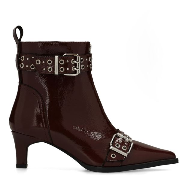 Bordeaux lak leren enkellaarsjes met buckles