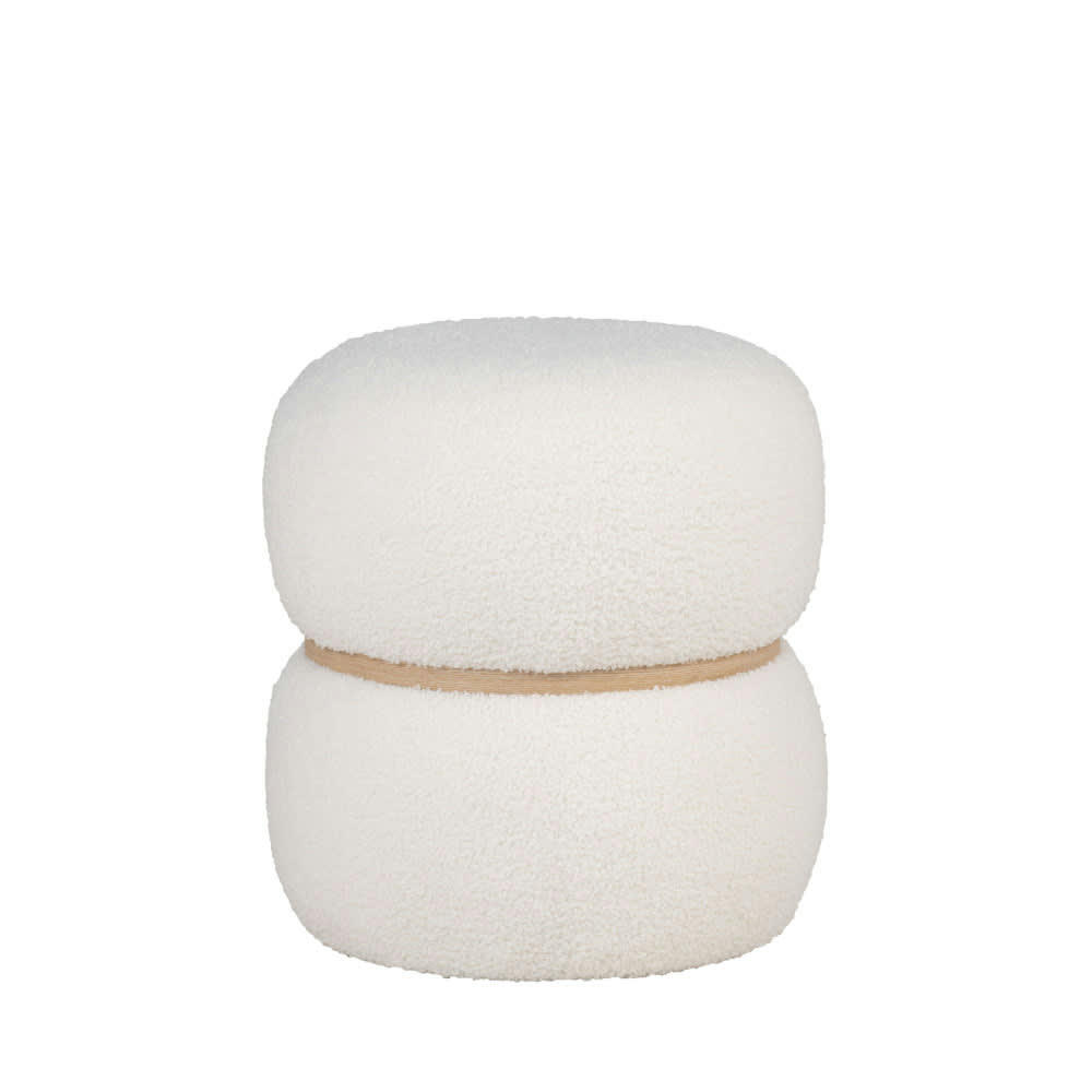 MILFORD - Pouf rond en tissu bouclette D38cm blanc