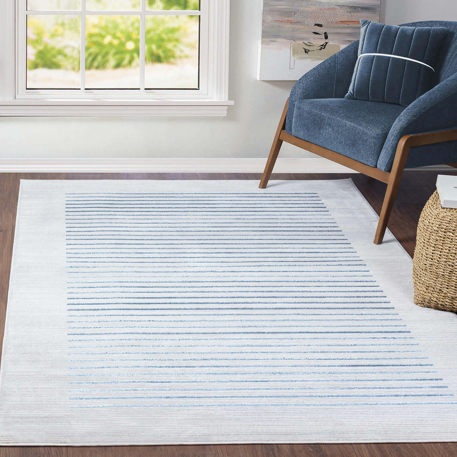 KAYSA - Tapis Scandinave Rayé Ivoire/Bleu/Gris 160x220