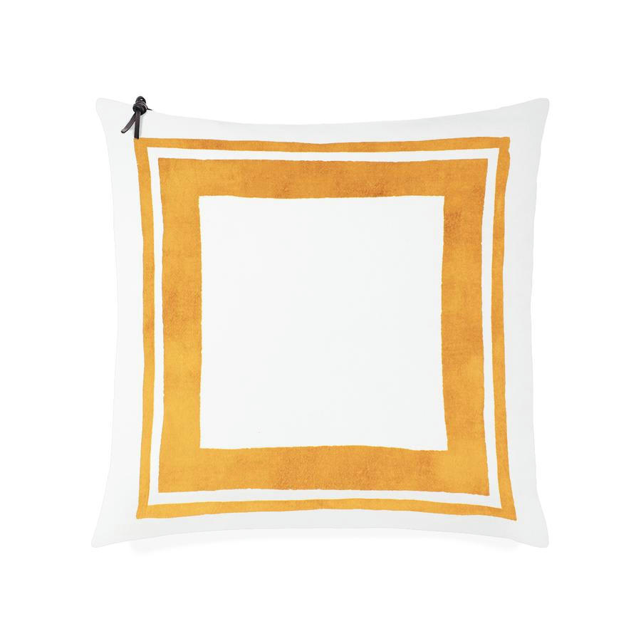 CAP SA SAL - Coussin coton lavé blanc/moutarde 50x50