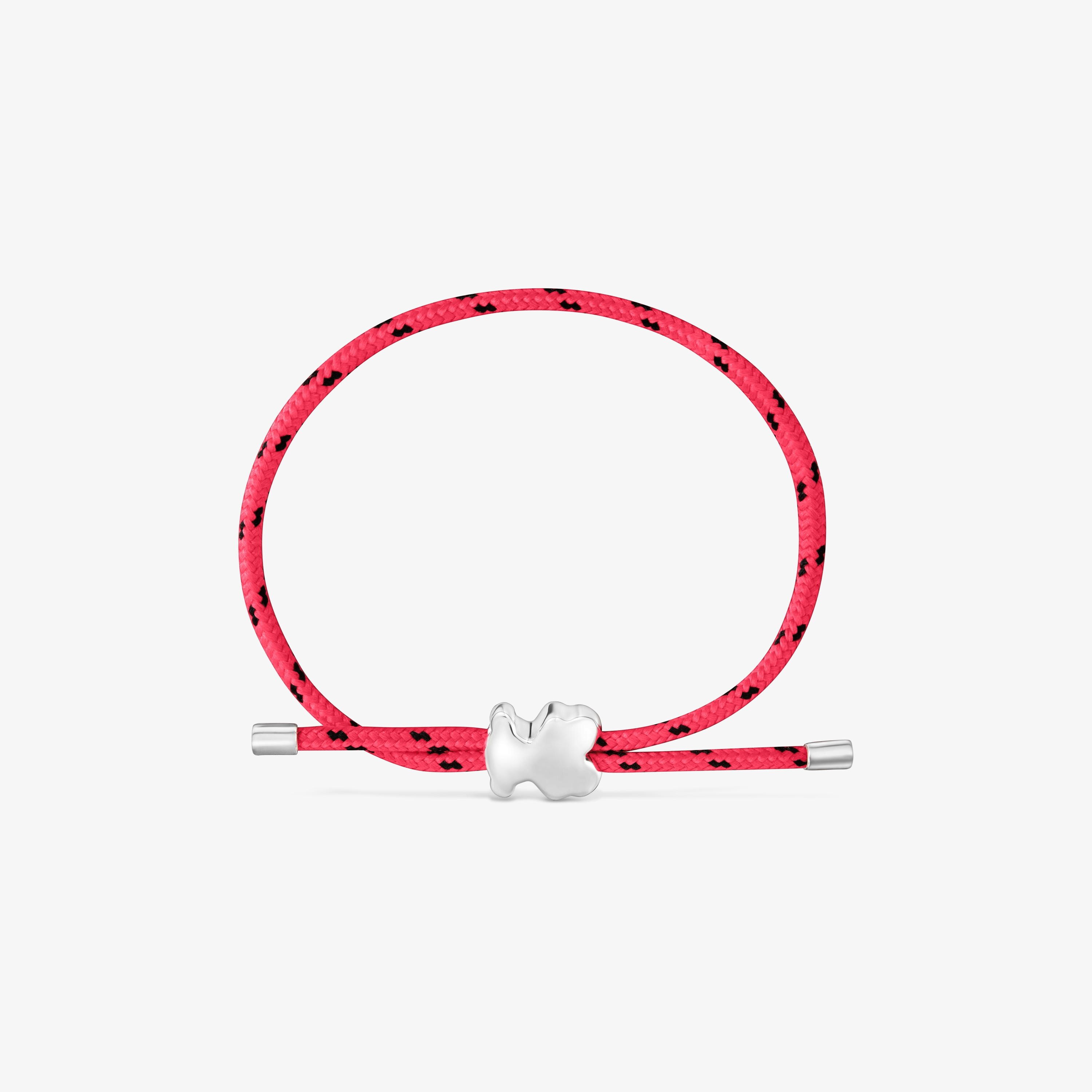 Pulsera oso de plata y nylon rosa Bold Motif
