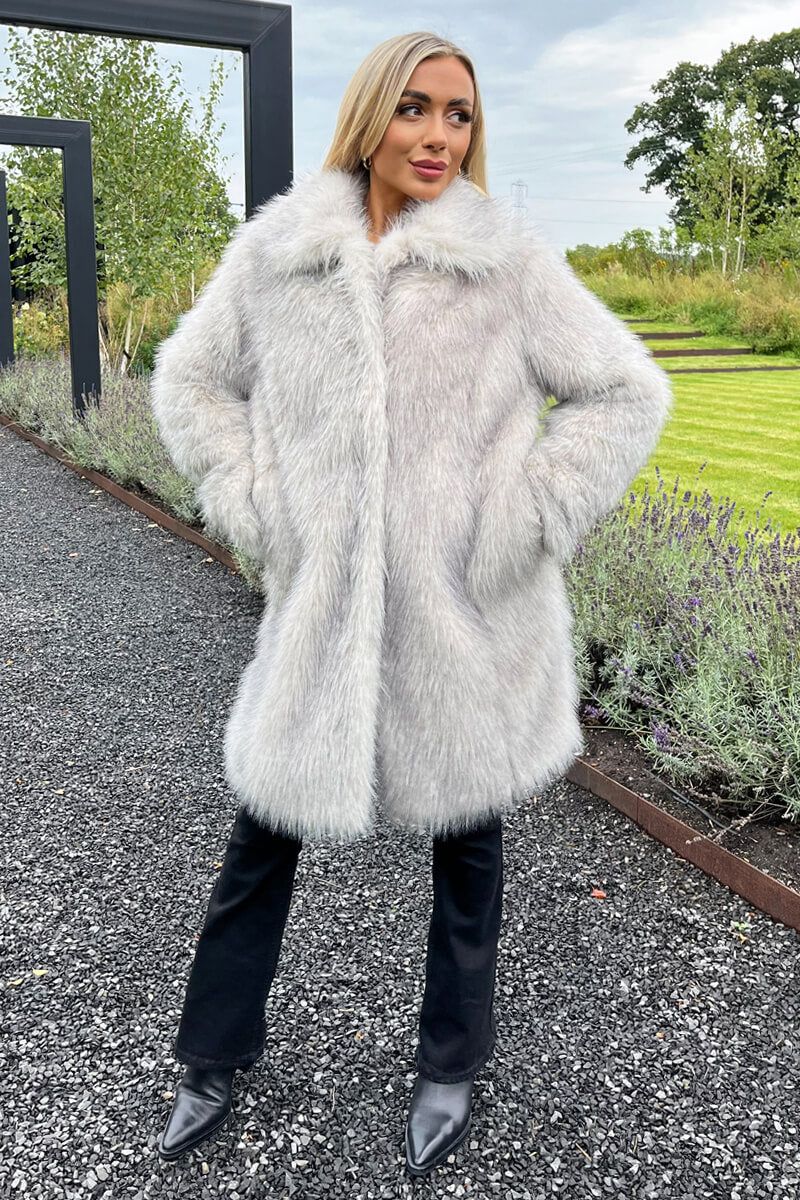 AX Paris Cream Tipped Faux Fur Long Jacket