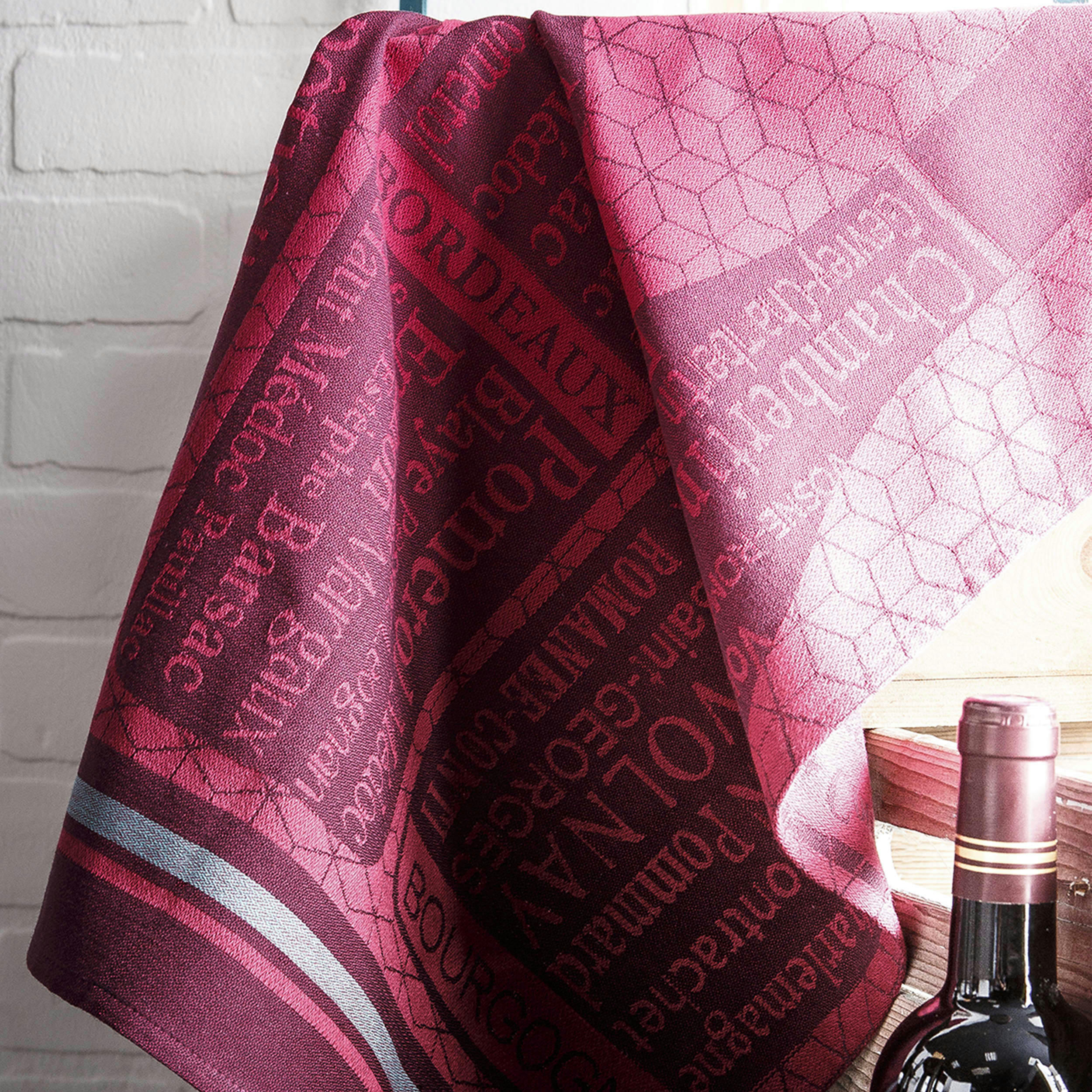 BOUTEILLE DE VIN - Torchon en coton rouge 50x75