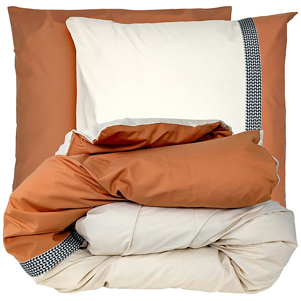 Parure de lit 140x200 cm 65x65 cm percale MACASSAR Cognac 2 pièces