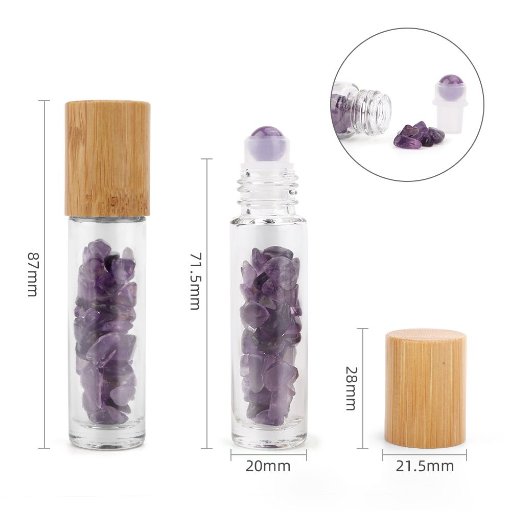 KDMD Gemstone Essential Oil Roller Bottle - Amethyst - Wooden Cap