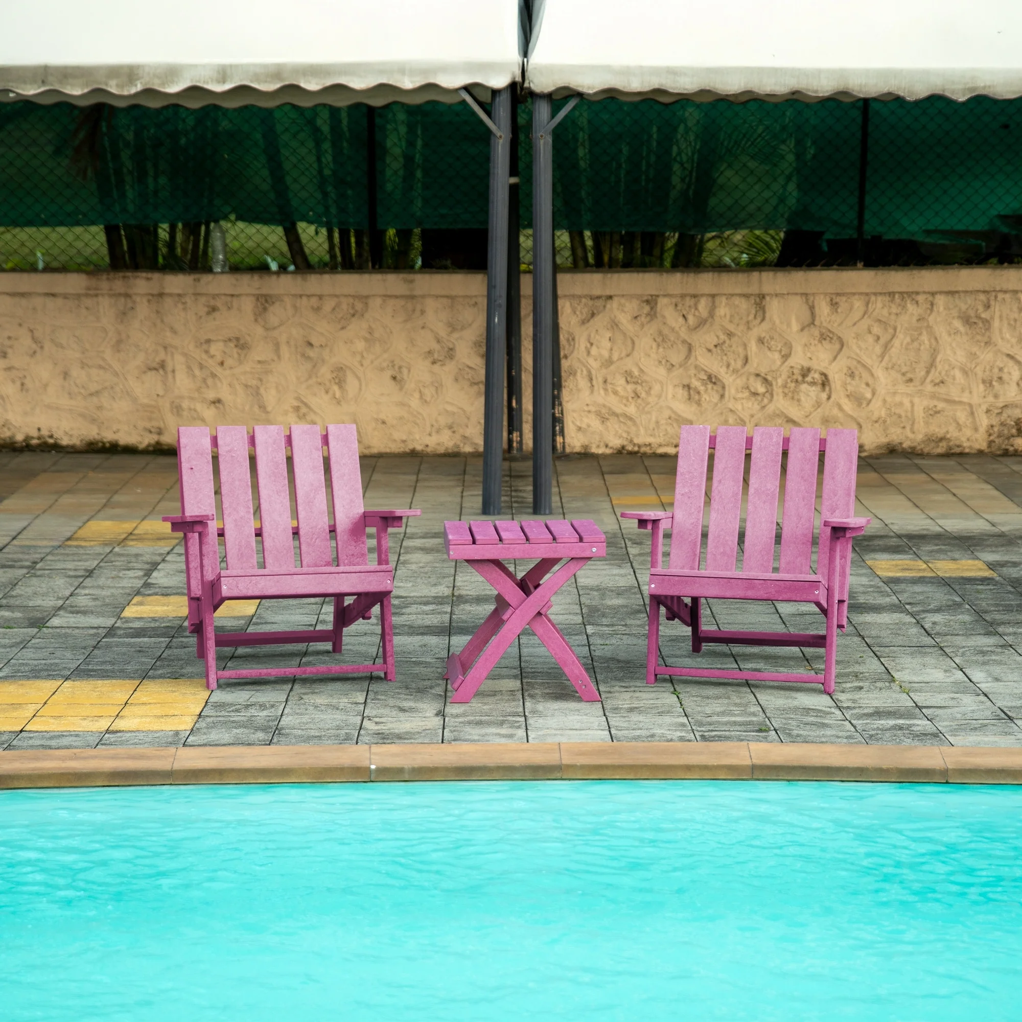 Amalfi Fully Assembled All-Weather Outdoor Folding Modern Adirondack Chair and Table Set - 3-piece