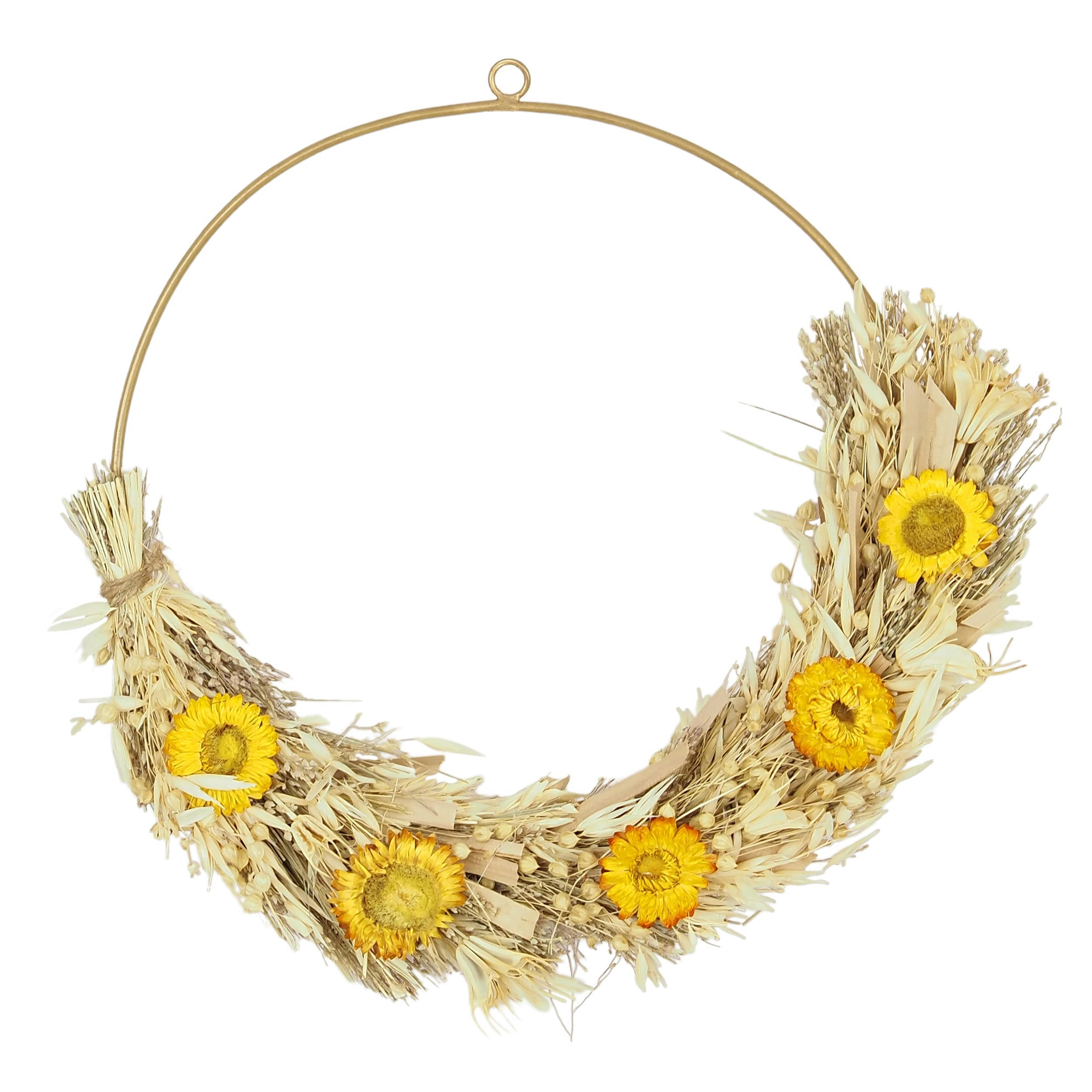 - Couronne de fleurs séchées avec mini tournesols D35cm
