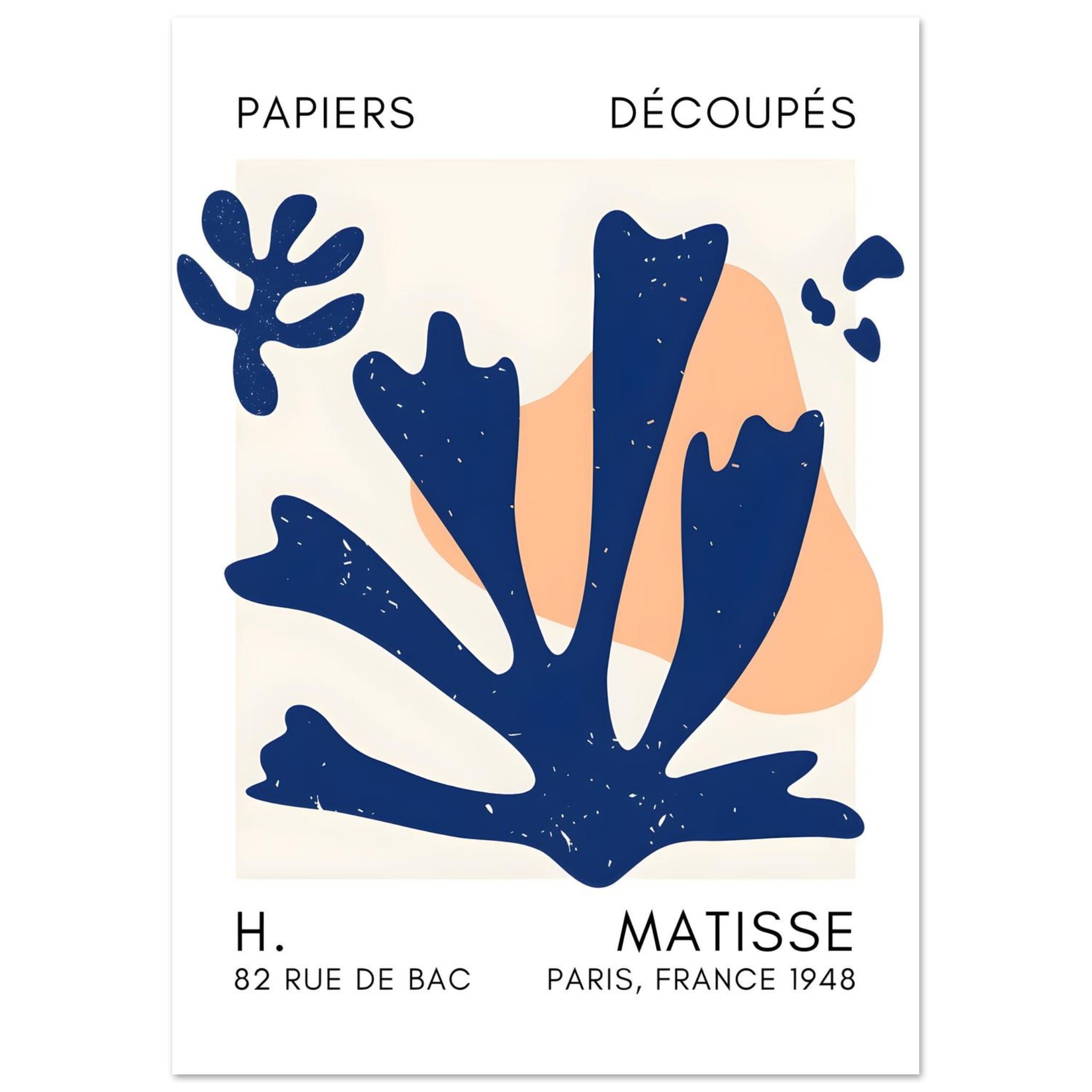 Artfulprints Poster Matisse – Abstract bloom navy blue II  - A4 21x29.7 cm - Blauw