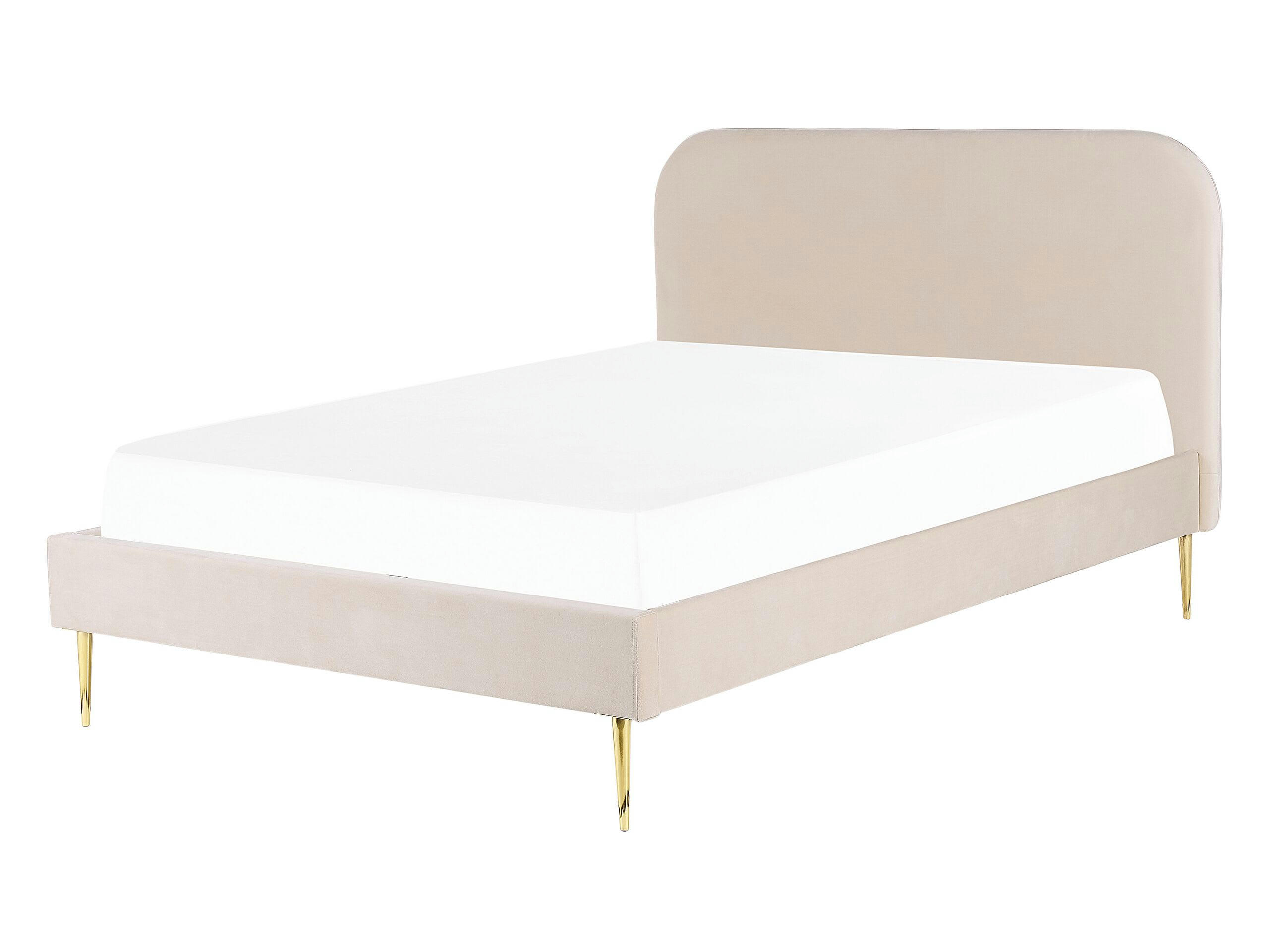 FLAYAT - Lit double en tissu beige 140x200