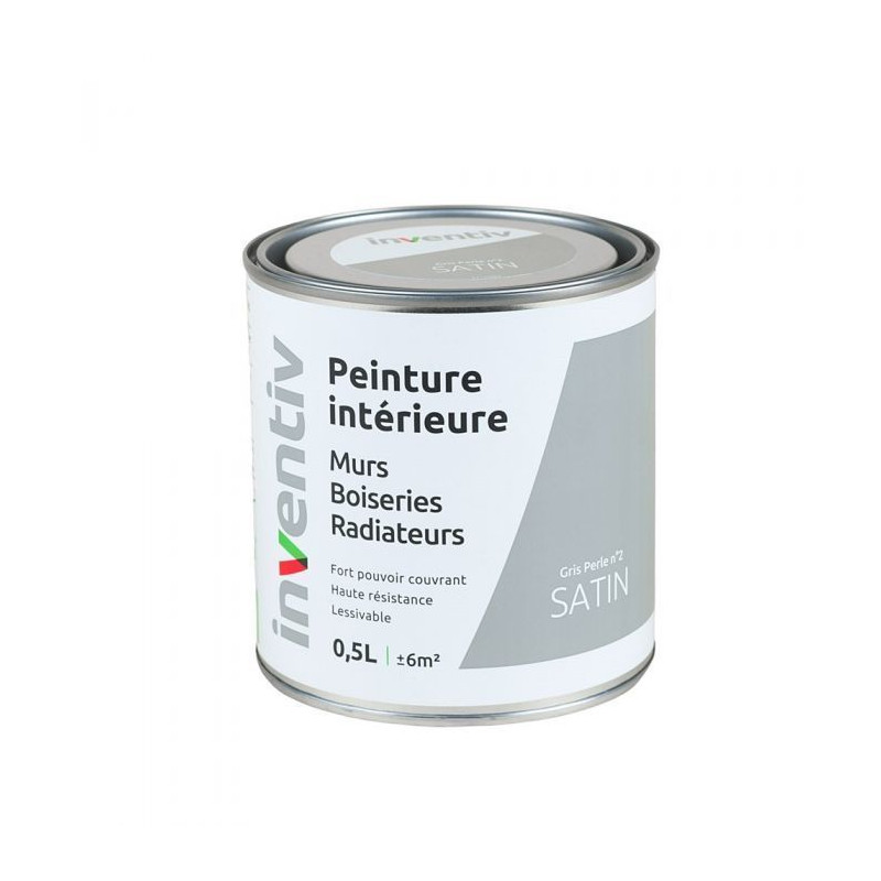Peinture pour mur boiserie radiateur Gris Perle n°2 satiné 0,5 L INVENTIV