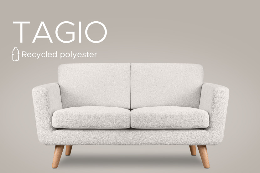 KONSIMO TAGIO Sofa skandynawska 2 osobowa, baranek,biały