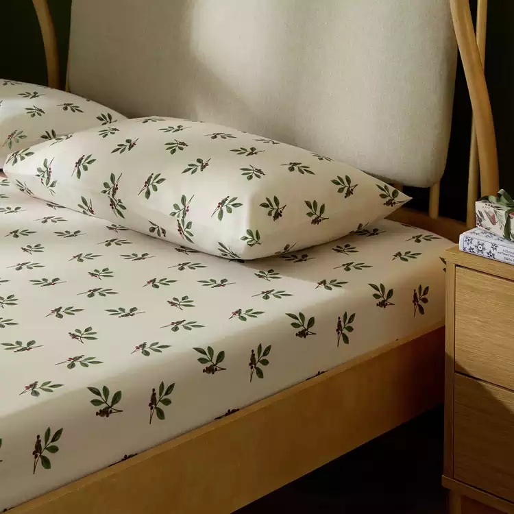 Argos Home Foliage Printed Cream Fitted Sheet - Single