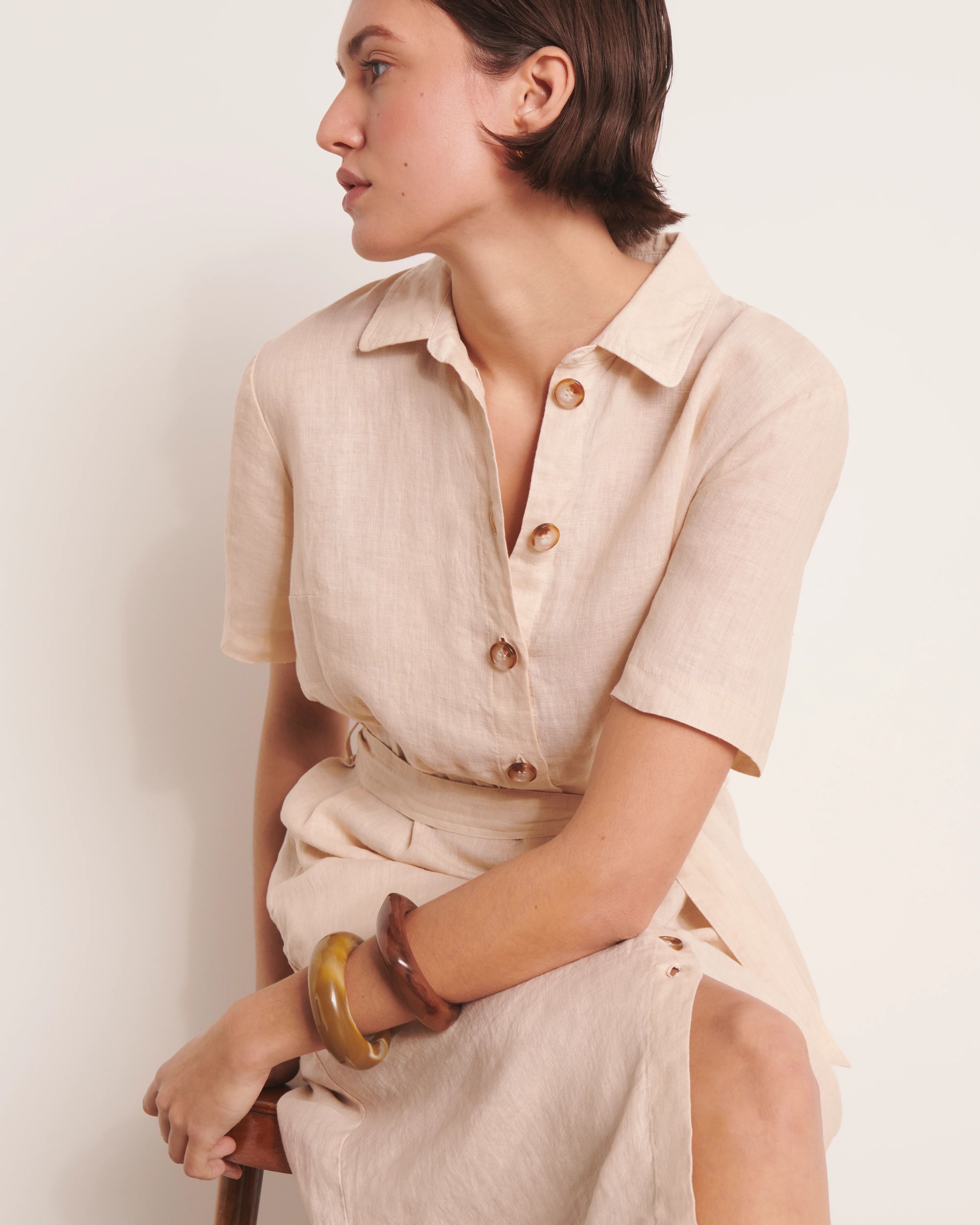 Robe chemisier beige longueur midi RAFINA/13124/002