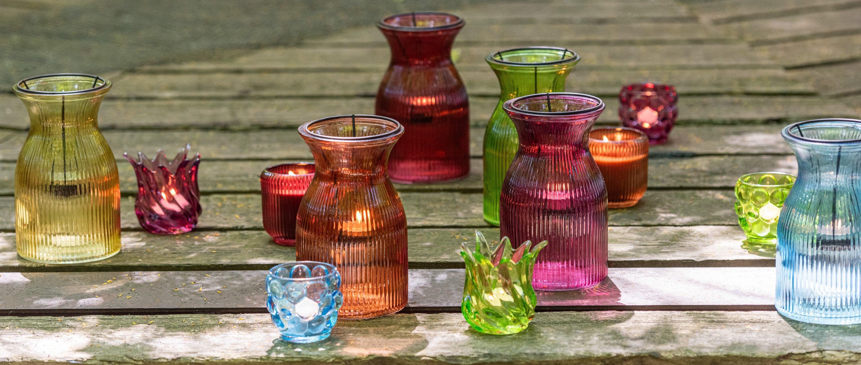 J-Line theelichthouder Popa - glas - mix - 6 stuks
