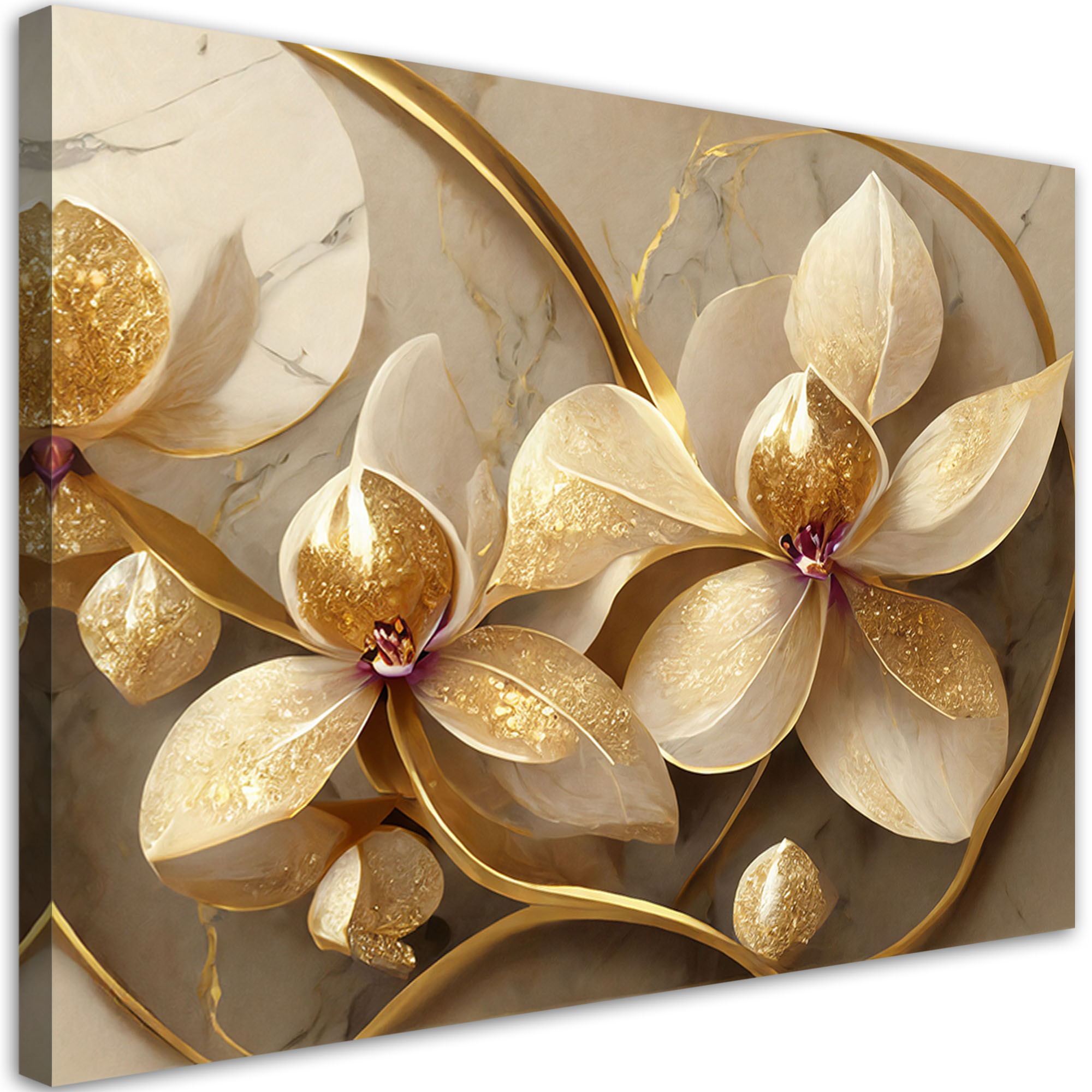 Feeby Obraz, Kwiaty glamour złoty 60x40