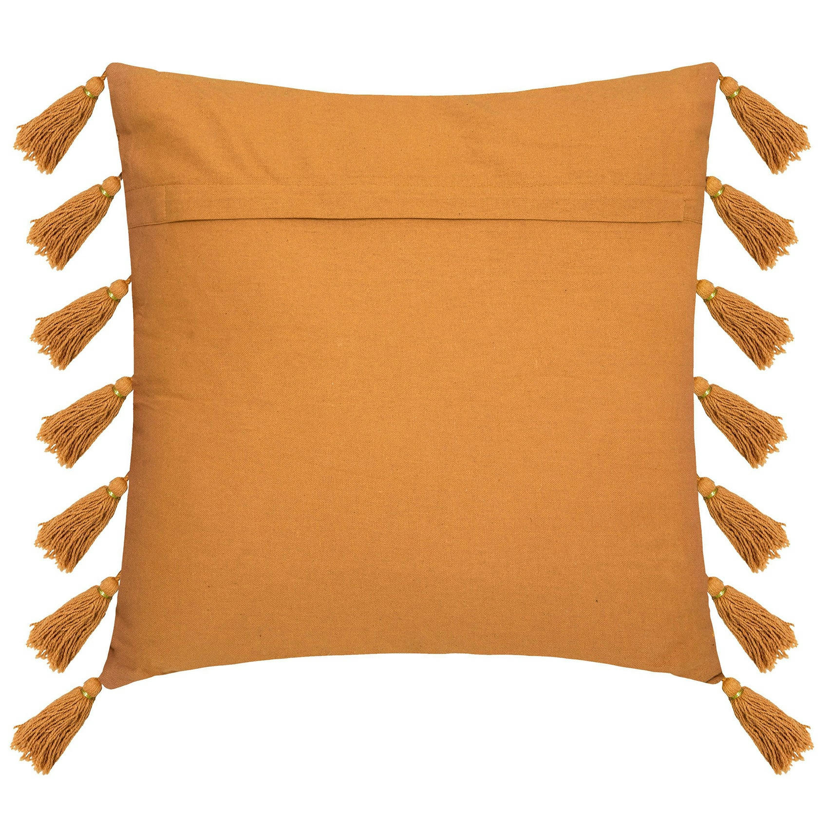 - Coussin gypsy avec pompons coton jaune ocre 50x50 cm