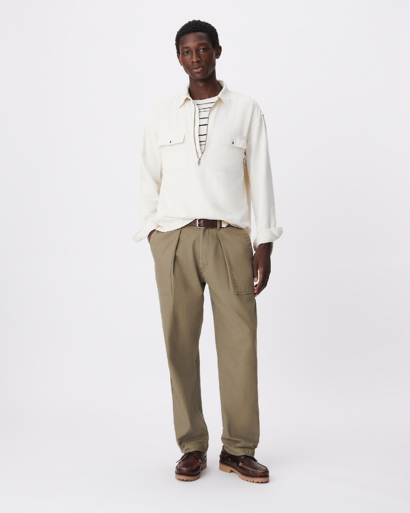 Chemise vareuse loose écrue col zippé Homme