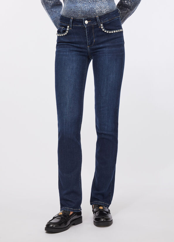 Jeans slim con strass