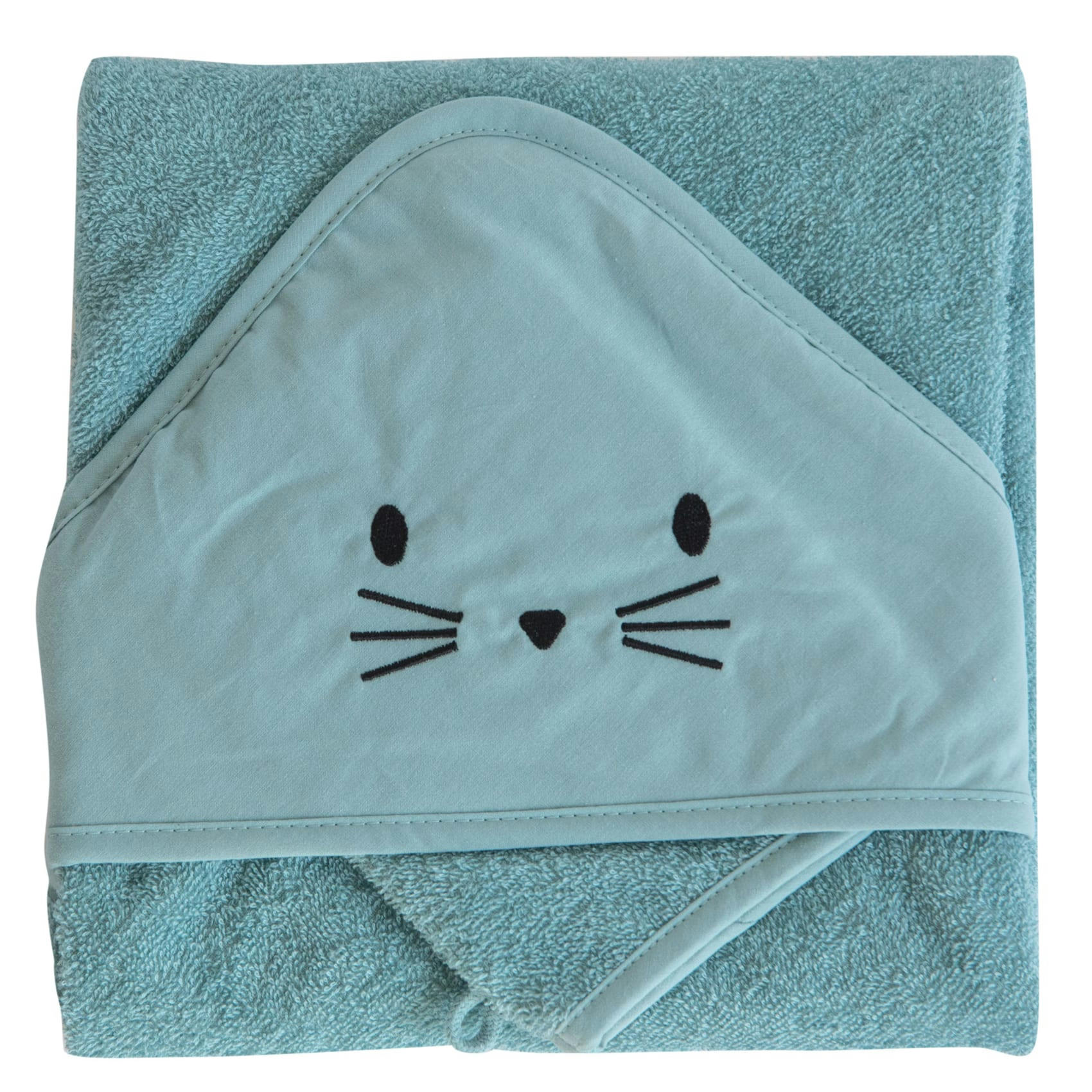 - Coffret sortie de bain et gant rigolo coton bleu 75x75cm