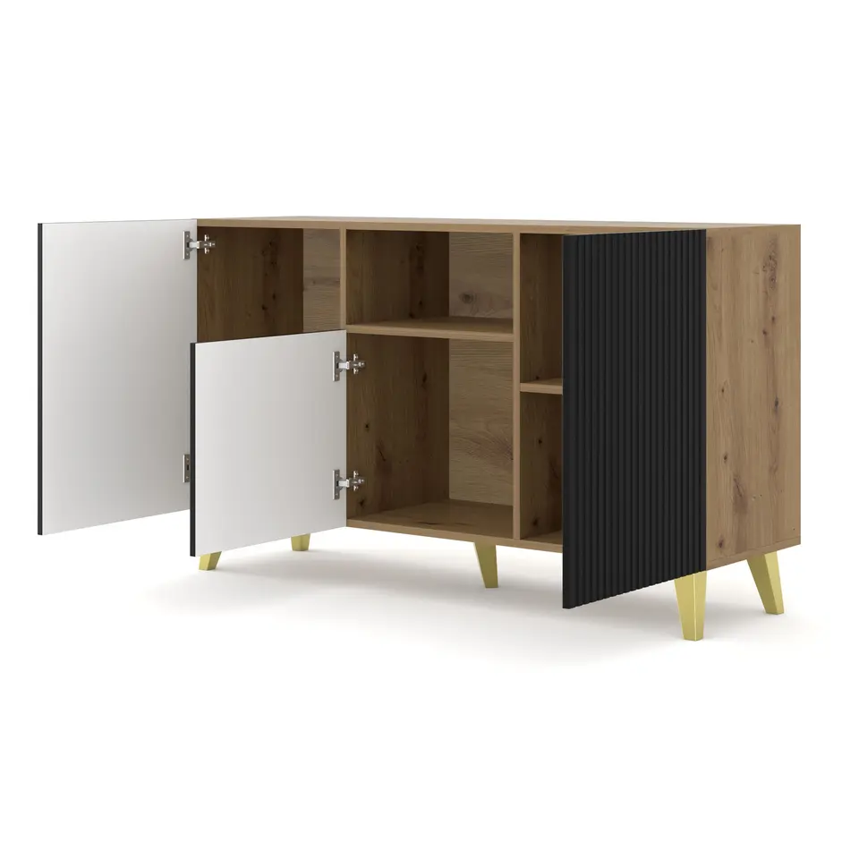 Dressoir Ravenna PB 150 2D1DM artisan eiken / zwart mat gefreesde fronten