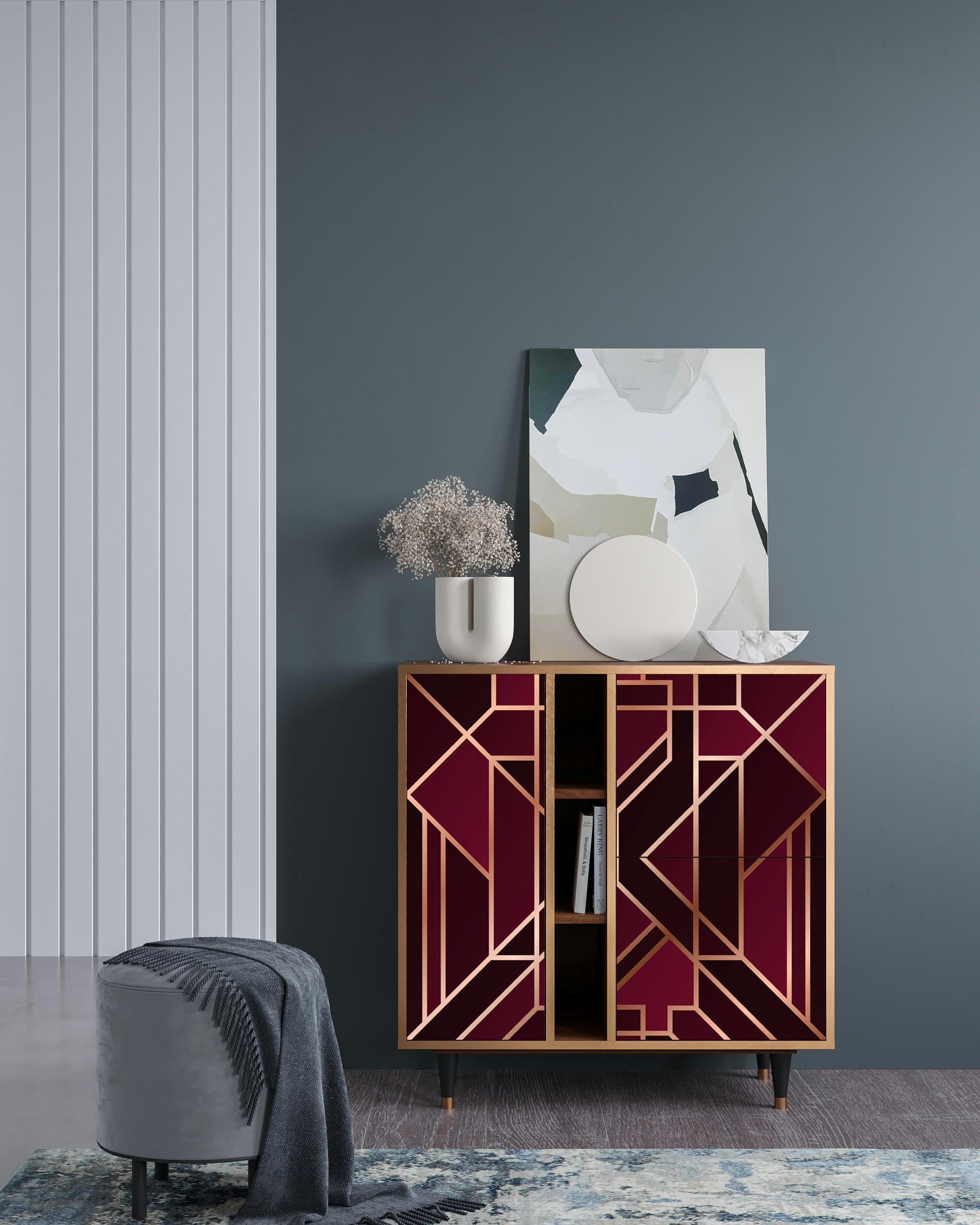 BURGUNDY JEWELERY - Buffet  bordeaux 3 portes L 94 cm