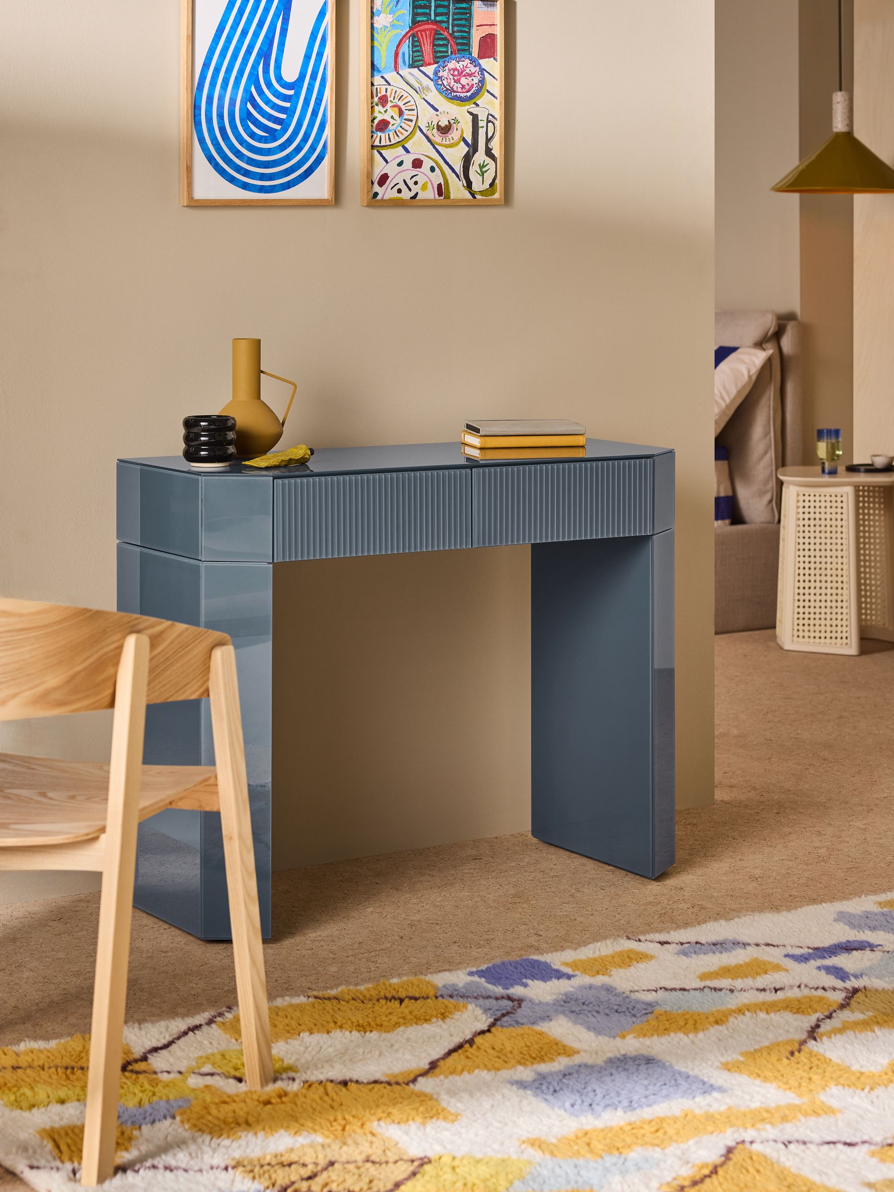 Eleni Dressing Table in Blue Glass