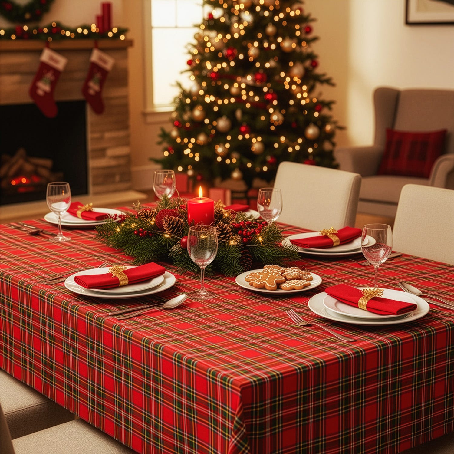 Tovaglia natalizia 140x180 cm tartan rosso