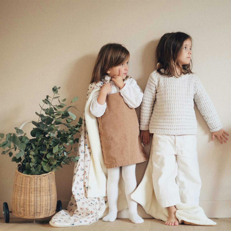 - Couverture polaire & coton bio bébé poires d'automne (75 x 90 cm)