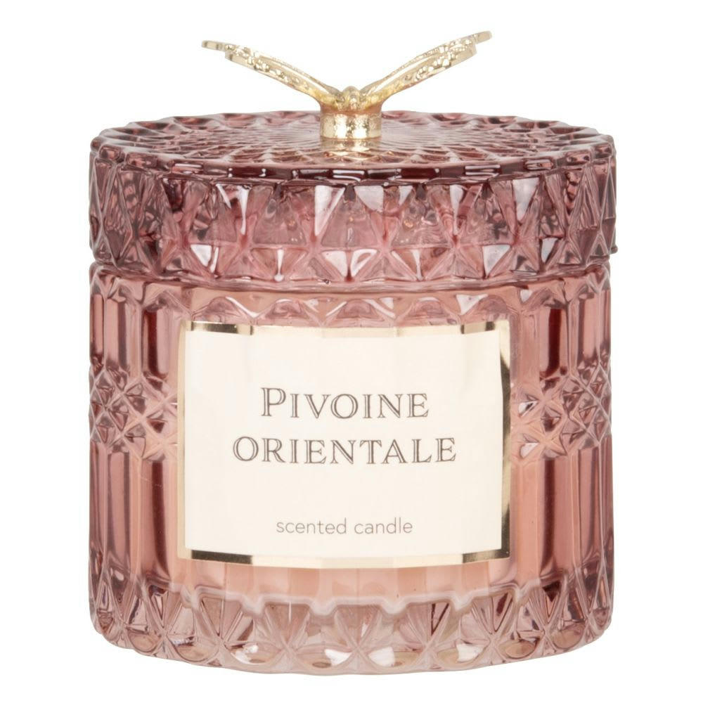 DINIA - Bougie parfumée en verre strié rose 165g