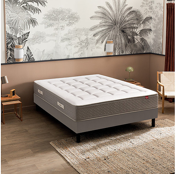Ensemble Epeda LE MAJESTUEUX   Sommier Confort Medium   Pieds 200x200 Gris souris Ressorts