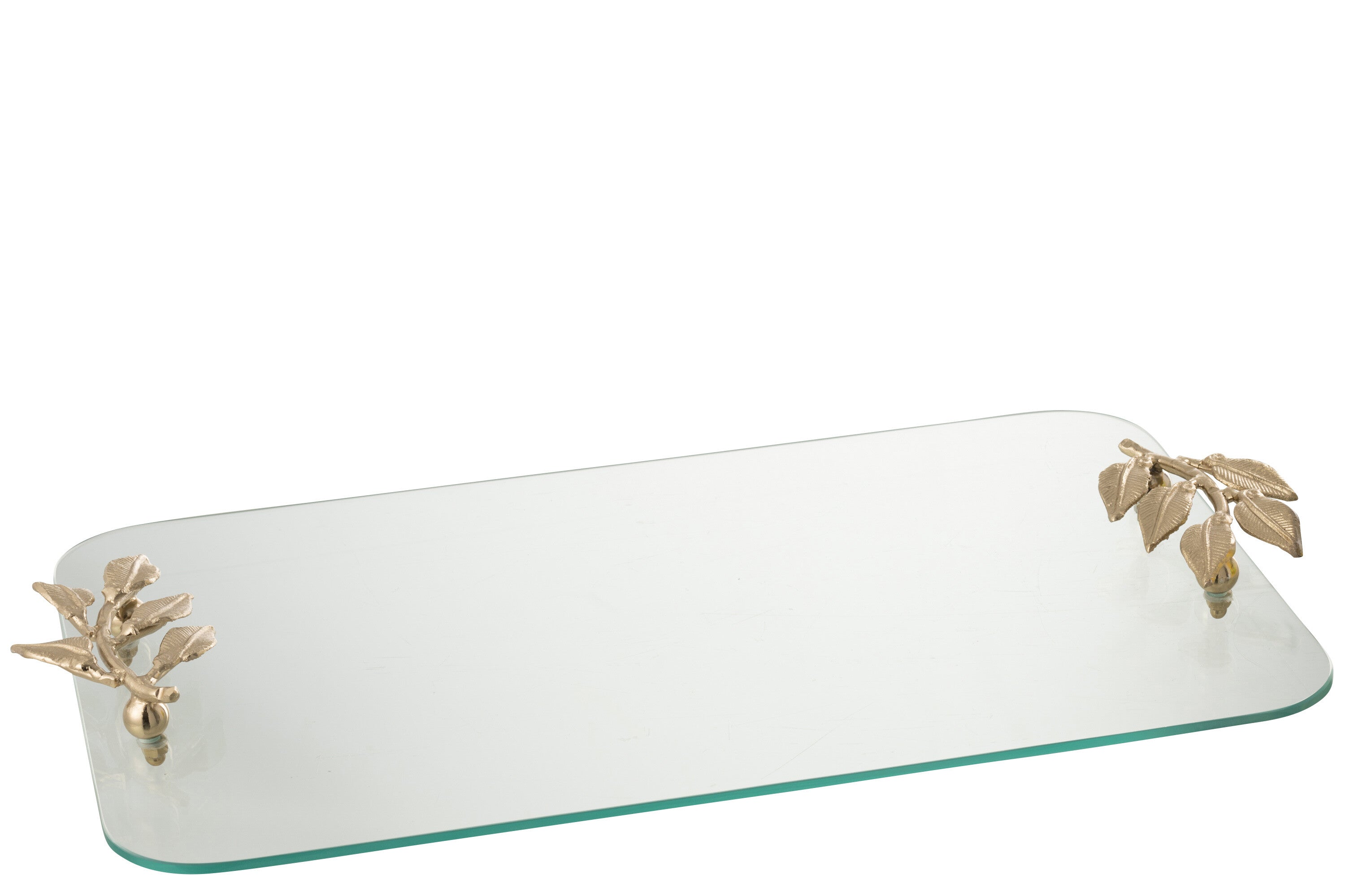 J-Line plateau Blad - glas ijzer - transparant goud