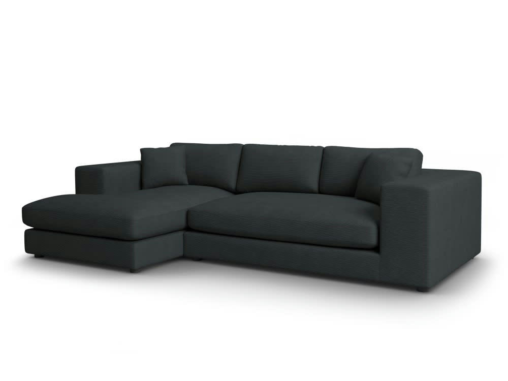 TENDANCE - Canapé d'angle 5 places en tissu structuré noir