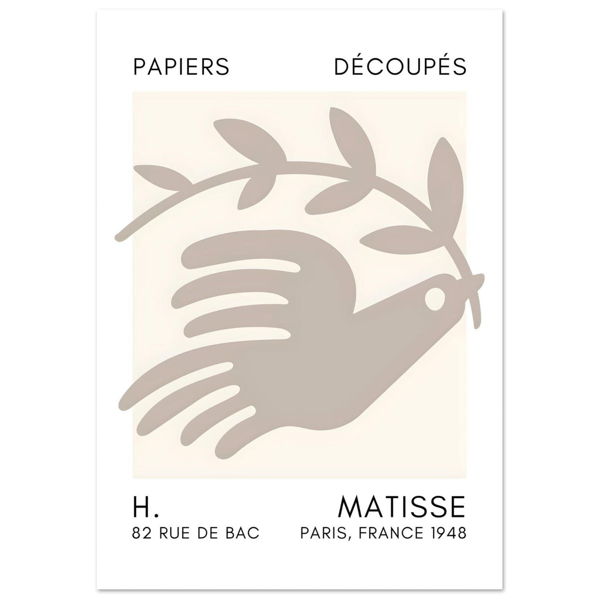 Artfulprints Poster Matisse - Peace dove grey  - 70x100 cm - Grijs