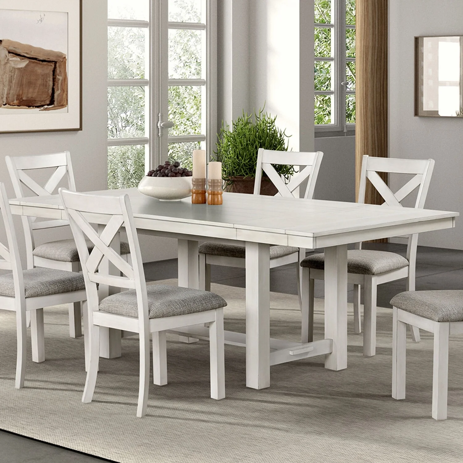 Rectangular Wooden Extendable Dining Table with 2 Side Leaves in Rustic White Oak - Rustic White Oak