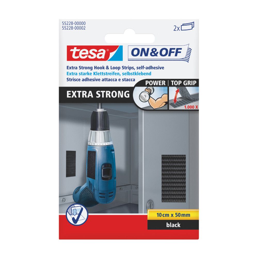 BORRELÅSTAPE TESA EXTRA STRONG STRIPS 100X50MM SVART