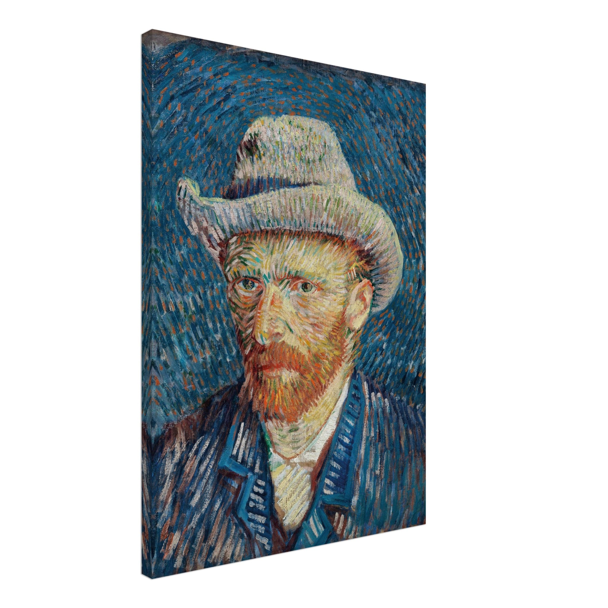 Artfulprints Canvas Vincent van Gogh – Zelfportret met grijze vilthoed canvas - 50x70 cm - Blauw