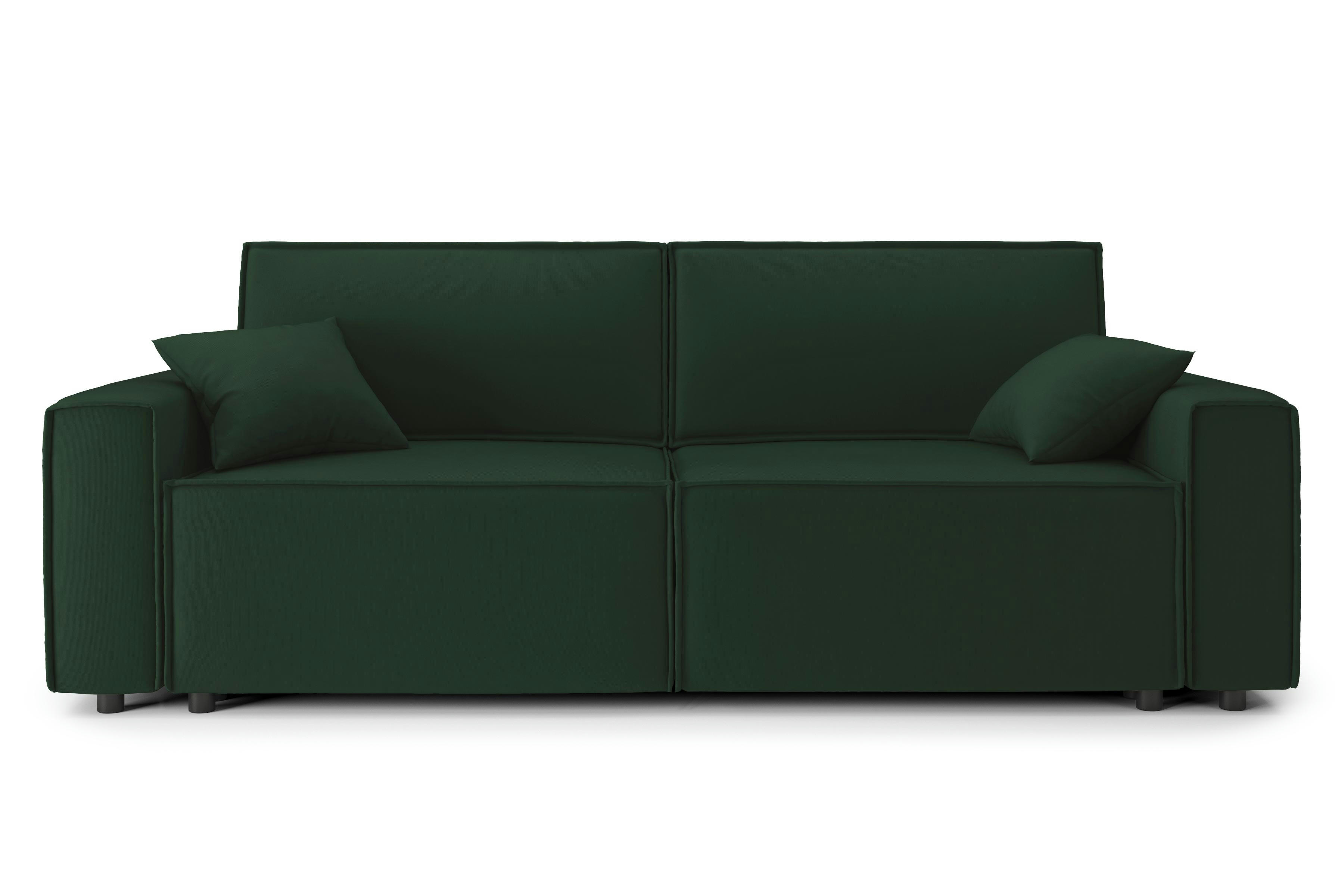 MIRA - Canapé droit convertible en velours 3 places vert