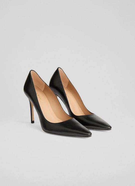 New Fern Black Leather Pointed Toe Courts